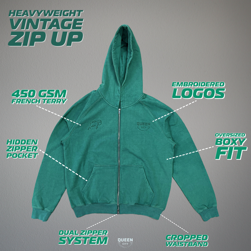 HEAVYWEIGHT VINTAGE ZIP UP // POWDERED PINE