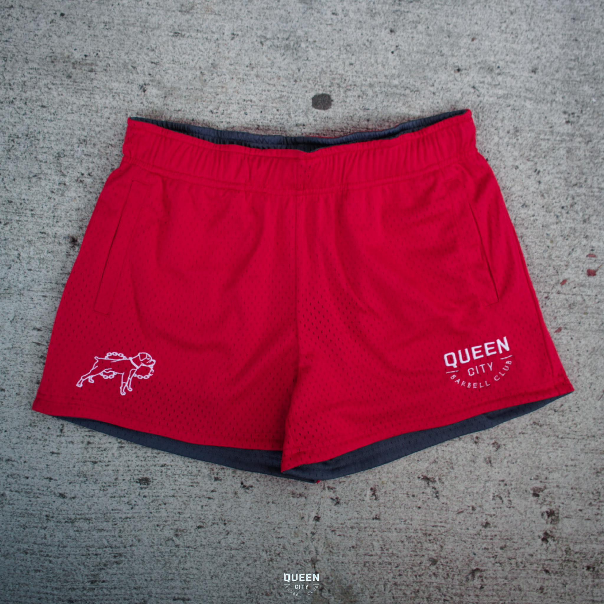 REVERSIBLE LUX MESH SHORTS // DARK GREY & VARSITY RED