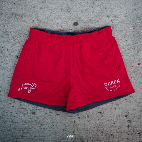 REVERSIBLE LUX MESH SHORTS // DARK GREY & VARSITY RED