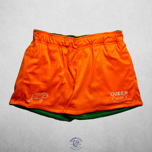 REVERSIBLE ZIPPER LUX MESH SHORTS // GREEN & ORANGE