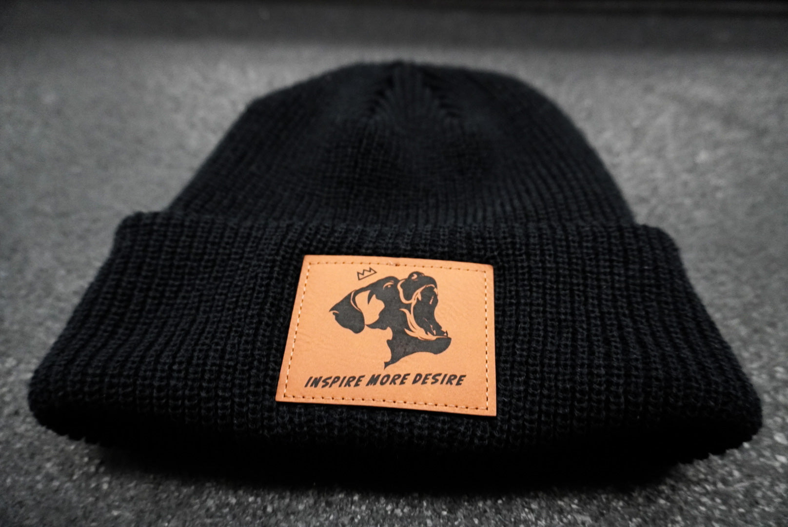 Leather Patch Beanie // Black