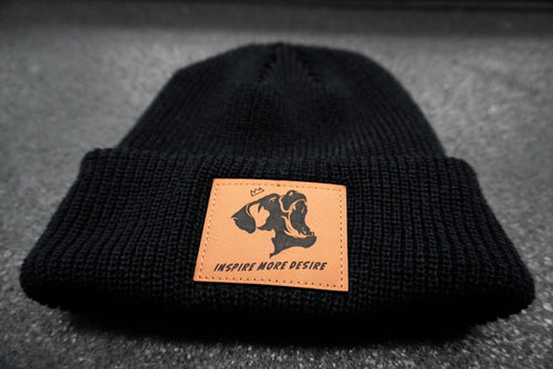 Leather Patch Beanie // Black