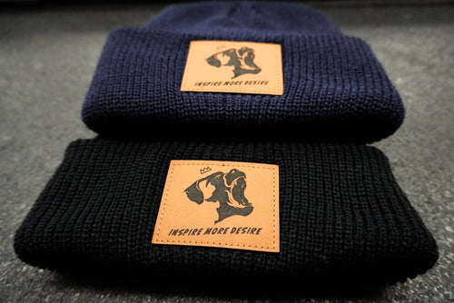 Leather Patch Beanie // Navy Blue